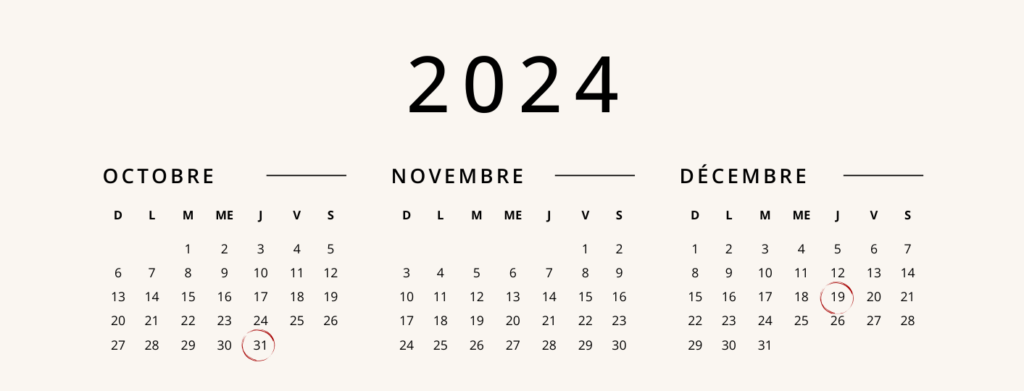 Calendrier des soirées à thème 2024