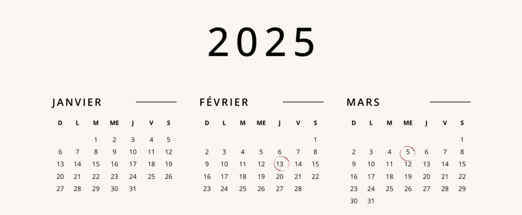 Calendrier des soirées à thème 2025.